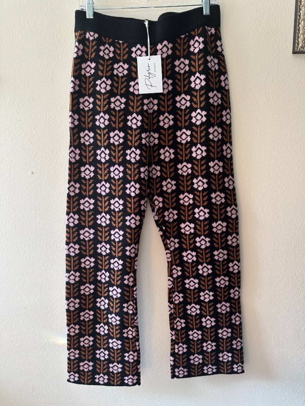 Women's Polagram Knit Sweater Pant - Black, Floral - Size Large - NWT